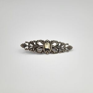 Vintage Silver Tone Filigree Bar Brooch Ornate Floral Design